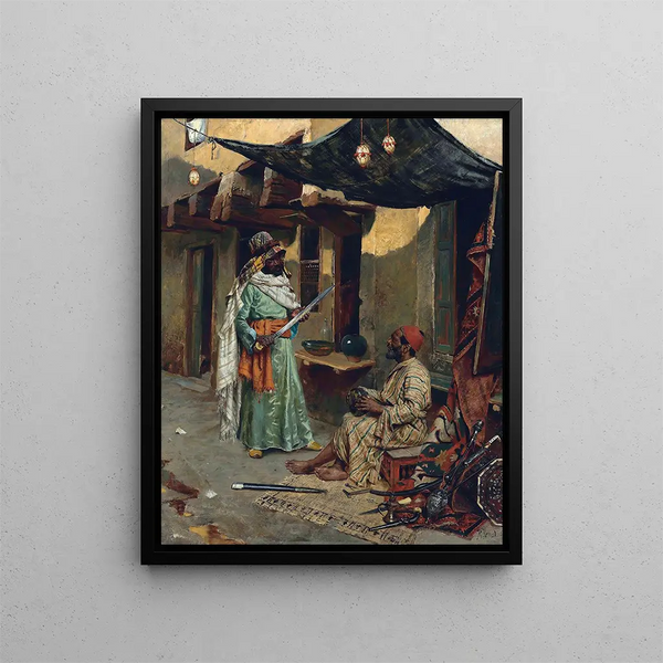 De wapenshandelaar - Rudolf Ernst — ingelijst kunstwerk aan de muur
