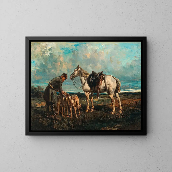 Na de jacht - Rudolf Fedorovich Frentz — ingelijst kunstwerk aan de muur
