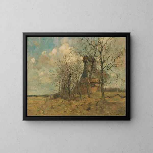 The windmill of Wedel under the trees - Rudolf Hückner — framed artwork on a wall