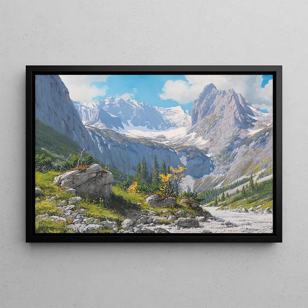View from the Höllentalanger hut towards the Höllental glacier and the Riffelwand peaks - Rudolf Reschreiter — framed artwork on a wall