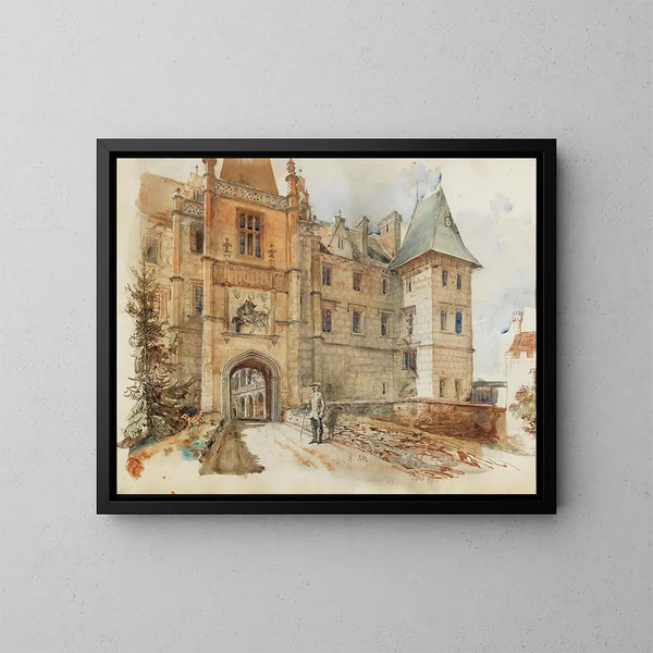 Pont et entrée du château de Leby - Rudolf von Alt — framed artwork on a wall