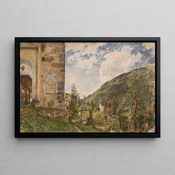 Het kerkhof in Gastein - Rudolf von Alt — ingelijst kunstwerk aan de muur