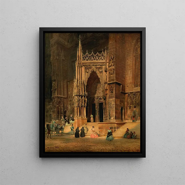 The Cathedral Gate of Regensburg - Rudolf von Alt — framed artwork on a wall