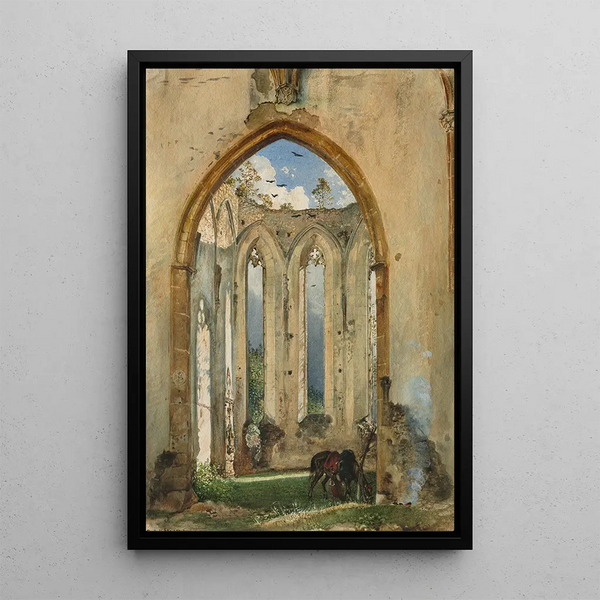 Ruin of a church - Rudolf von Alt — framed artwork on a wall
