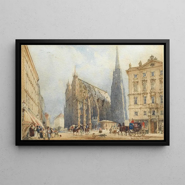 Stephansplatz - Rudolf von Alt — framed artwork on a wall