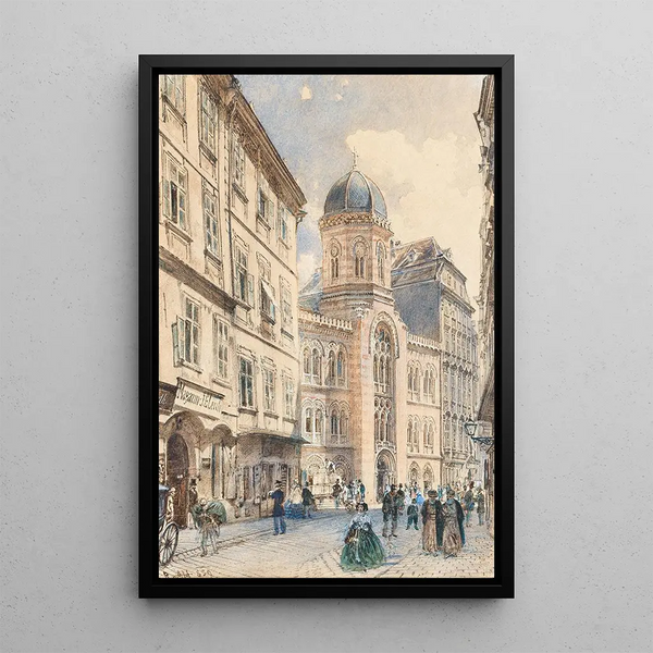 De vleesmarkt in Wenen met de Grieks-orthodoxe Kerk van de Heilige Drie-eenheid - Rudolf von Alt — ingelijst kunstwerk aan de muur