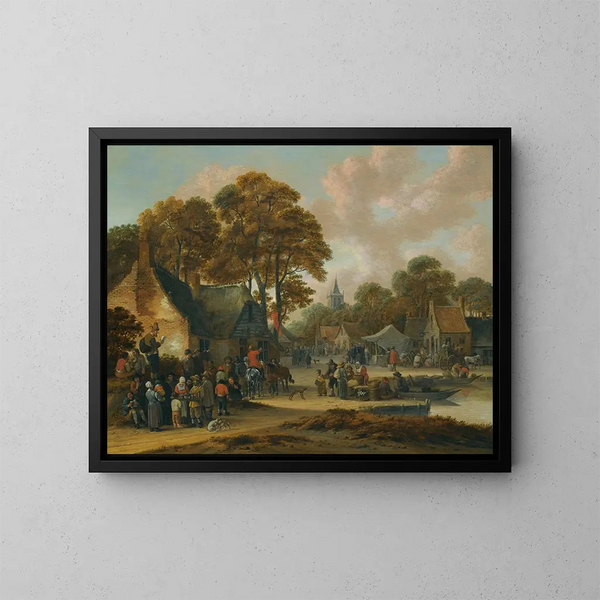 A village market scene - Salomon Rombouts — framed artwork on a wall