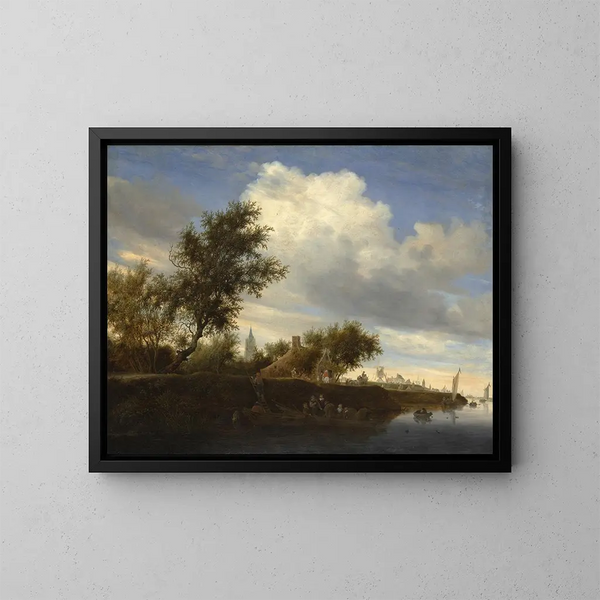 Ferry near Gorinchem - Salomon van Ruysdael — framed artwork on a wall