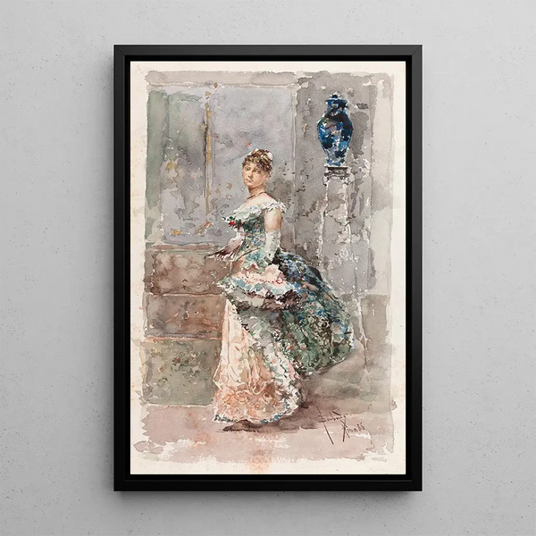 Dame en robe de cérémonie - Salvador Sánchez Barbudo — ingelijst kunstwerk aan de muur