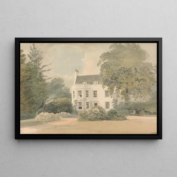 Een wit huis in een tuin - Samuel Davis — ingelijst kunstwerk aan de muur