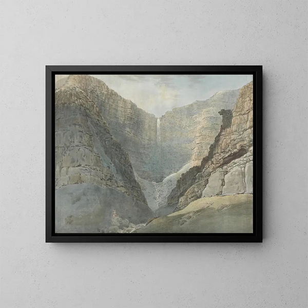 Gorge rocheuse avec une cascade - Samuel Davis — framed artwork on a wall