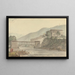 Vue de Tashichoedzong, Bhoutan, et du pont de bois - Samuel Davis — ingelijst kunstwerk aan de muur
