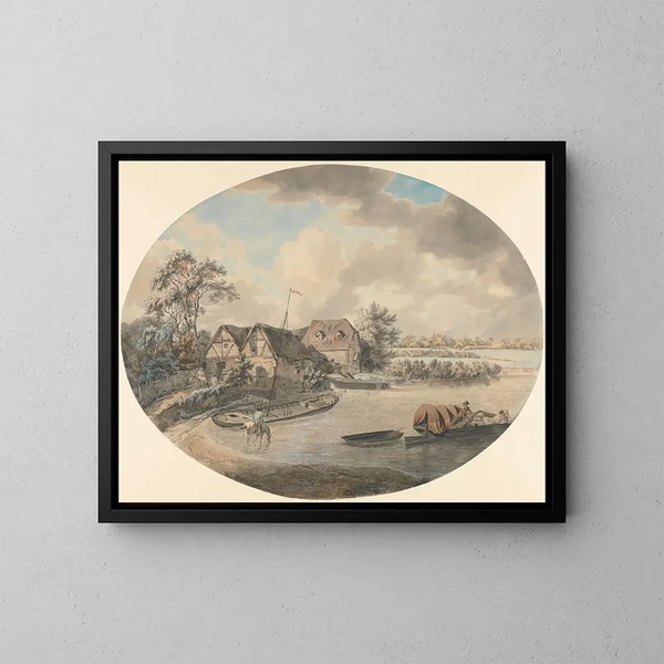Moulin sur l'Avon, Pershore, Worcestershire - Samuel Hieronymus Grimm — framed artwork on a wall