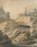 Landscape with rocky terrain, farmers, and livestock - Samuel Hieronymus Grimm — artwork view