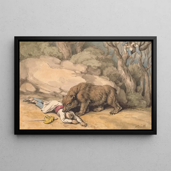 Een beer die een Indiaan die valt aanvalt - Samuel Howitt — ingelijst kunstwerk aan de muur