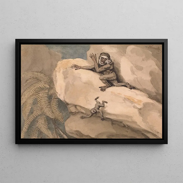 Een aap en zijn kleintje - Samuel Howitt — ingelijst kunstwerk aan de muur
