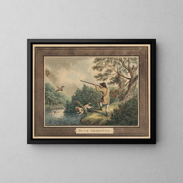 Duck Hunting Painting - Samuel Howitt — framed artwork on a wall