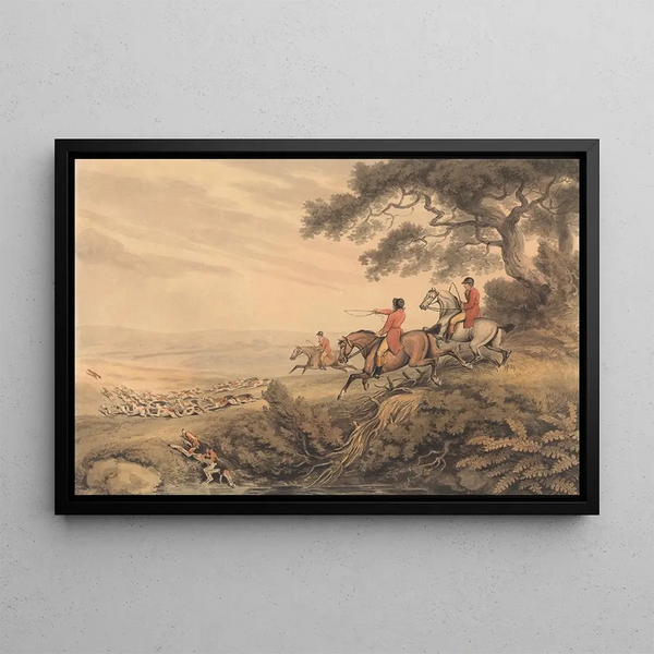 Jacht op de vos, de achtervolging - Samuel Howitt — ingelijst kunstwerk aan de muur
