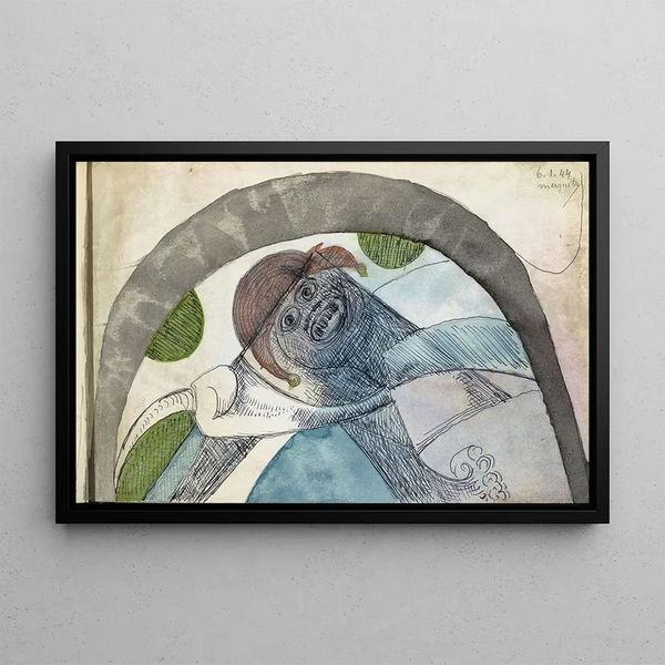 met antropomorfe figuur met een clownspet onder een boog - Samuel Jessurun de Mesquita — ingelijst kunstwerk aan de muur