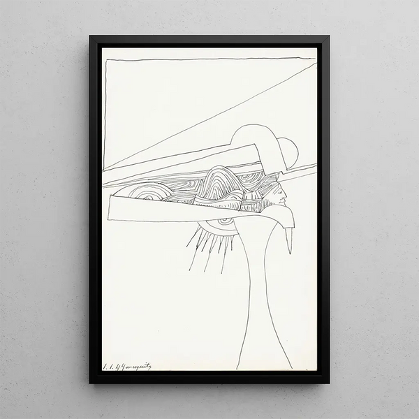 Figure fantastique au milieu d'un triangle et d'autres formes - Samuel Jessurun de Mesquita — framed artwork on a wall