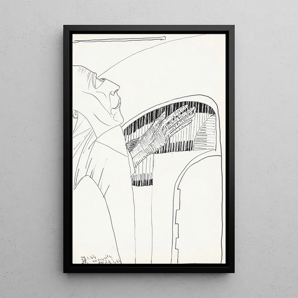 a Man in profile facing right with his left hand raised - Samuel Jessurun de Mesquita — framed artwork on a wall