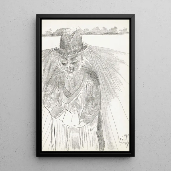 Man with a top hat in a meadow - Samuel Jessurun de Mesquita — framed artwork on a wall