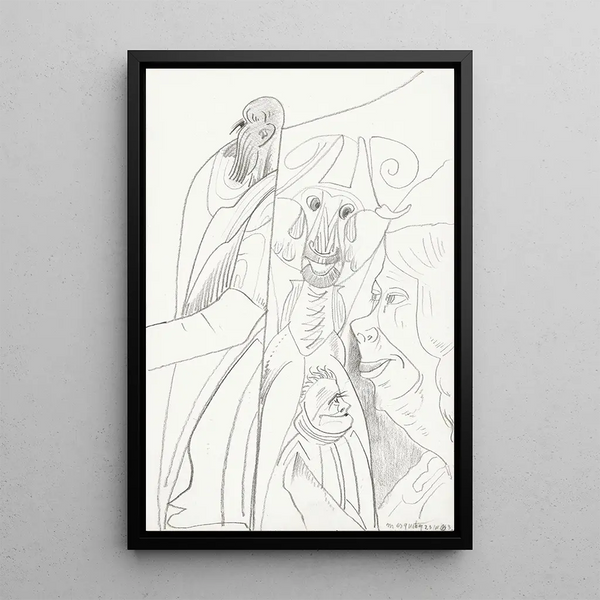 Four figures including a man with a beard and a woman with a double chin - Samuel Jessurun de Mesquita — framed artwork on a wall