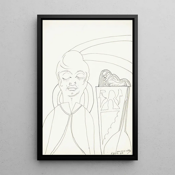 Woman with a bun on her head and closed eyes - Samuel Jessurun de Mesquita — framed artwork on a wall