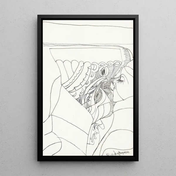 Head of a woman with half-closed eyes in profile to the left - Samuel Jessurun de Mesquita — framed artwork on a wall