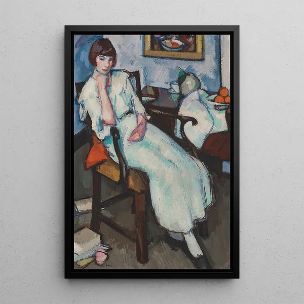 Jonge vrouw in wit - Samuel John Peploe — ingelijst kunstwerk aan de muur