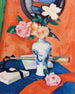 Rozen in een vaas op oranje achtergrond - Samuel John Peploe — weergave van het kunstwerk
