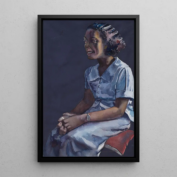 Jonge vrouw in blauwe jurk - Samuel Joseph Brown Jr — ingelijst kunstwerk aan de muur
