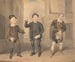 Een toneelscène met drie acteurs - Samuel de Wilde — weergave van het kunstwerk