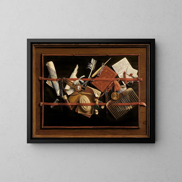 Nature morte aux yeux trompeurs - Samuel van Hoogstraten — framed artwork on a wall
