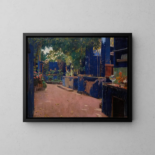 Courtyard blue at Arenys de Munt - Santiago Rusiñol — framed artwork on a wall