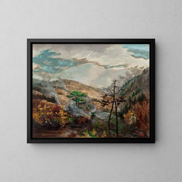 Grote rokerige bergen in Waynesville in de bergen van North Carolina - Sarah Ann Freeman Clarke — ingelijst kunstwerk aan de muur