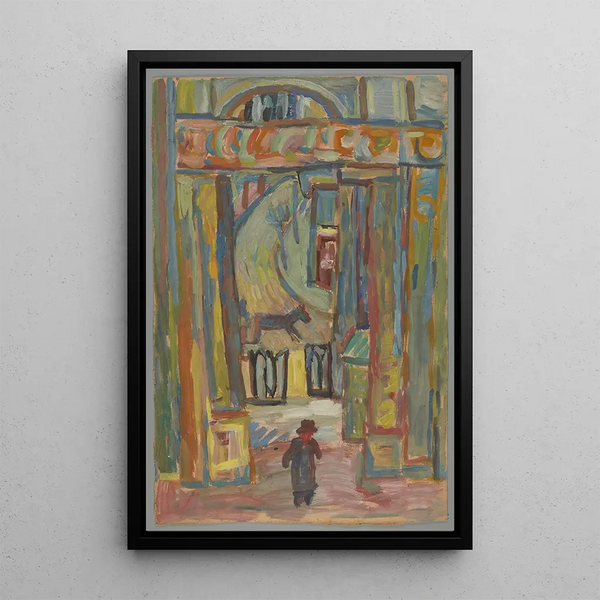 Man voor de ingang van de tuin - Sasza Blonder — ingelijst kunstwerk aan de muur