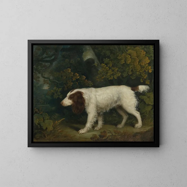 An English Springer Spaniel in a landscape - Sawrey Gilpin — framed artwork on a wall