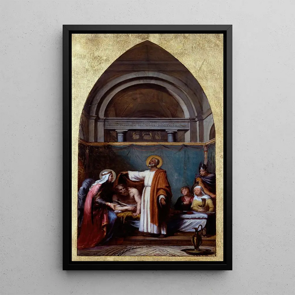 Saint Séverin abbot of Agaune heals King Clovis - Sébastien Melchior Cornu — framed artwork on a wall