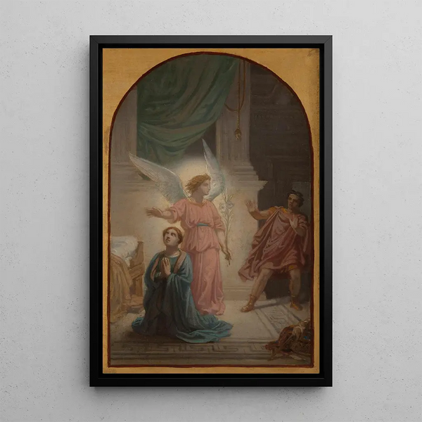 Maximien achteruitgaand bij het zien van de engel die heilige Susanna beschermt - Sébastien Norblin de la Gourdaine — ingelijst kunstwerk aan de muur