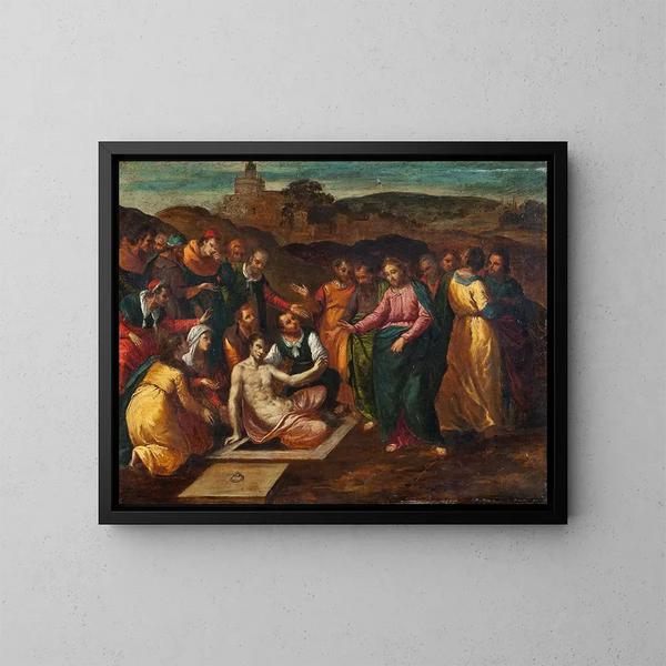 The Resurrection of Lazarus - Scarsellino — framed artwork on a wall