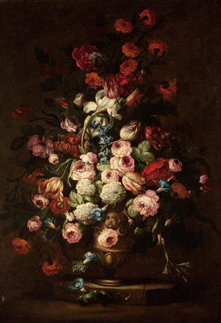 School of Bartolomeo Bimbi - Elaborate Floral Bouquet in Footed Vase.webp