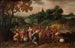 van de Schildersij Les Frères de Joseph en Route pour Acheter du Grain en Égypte dans un Paysage Boisé - Ecole de Hans Jordaens III — weergave van het kunstwerk