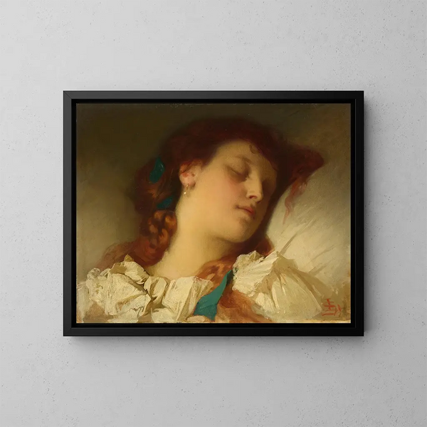 Girl Sleeping - Sebastian Luz — framed artwork on a wall