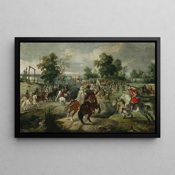 Attack on a convoy - Sebastian Vrancx — framed artwork on a wall
