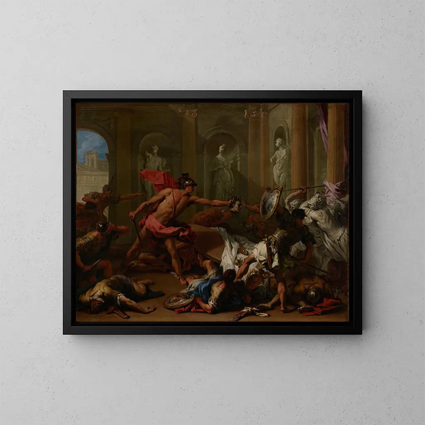 Persée confronting Phineus with Medusa's head - Sebastiano Ricci — framed artwork on a wall