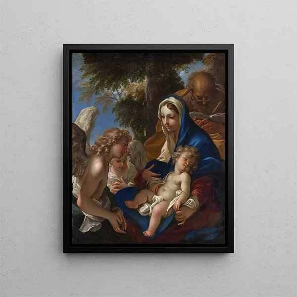 La Sainte Famille avec les anges - Sebastiano Ricci — framed artwork on a wall