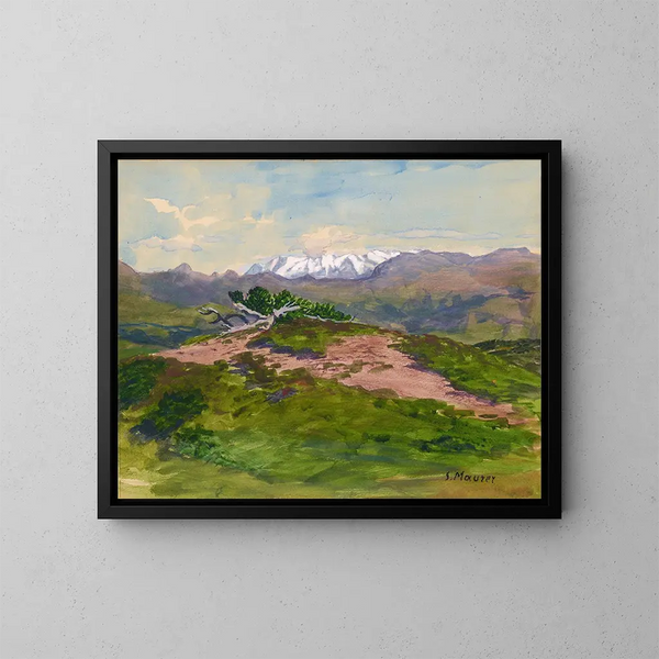 Sentier de montagne avec vue sur les Alpes de Zillertal - Serafin Maurer — framed artwork on a wall