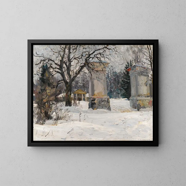 Entrance to a domain in winter - Sergei Arsenevich Vinogradov — framed artwork on a wall