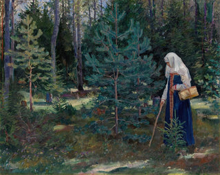 Sergei Arsenevich Vinogradov - Gathering mushrooms in the forest.webp